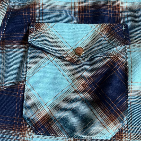 Dixxon Women’s The Riveted Flannel Button Up Shirt Sz XL Blue Plaid Check GUC - Picture 3 of 10